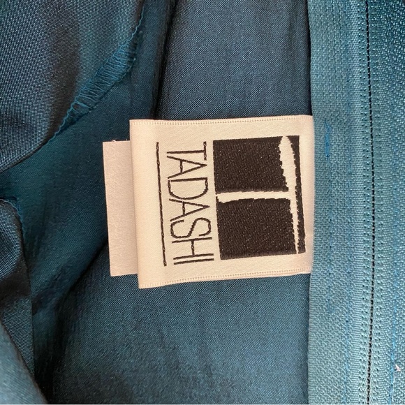 Vintage Tadashi Two-Piece Set Sz 4 Teal Satin Skirt Blouse Wedding Event 90s Y2K - Picture 9 of 16